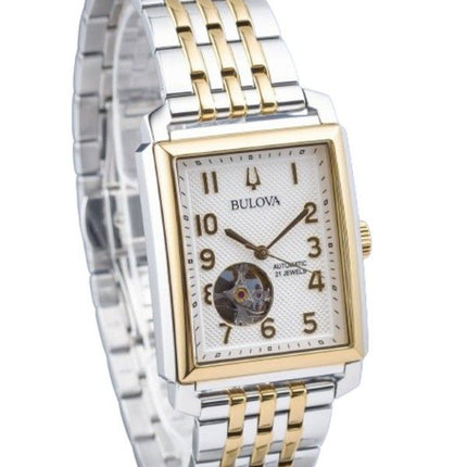 Bulova Sutton Two Tone Stainless Steel Open Heart Silver Dial Automatic 98A308 Men's Watch