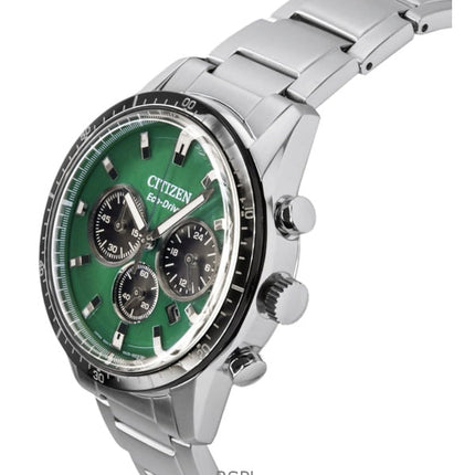 Citizen Eco-Drive Chronograph Stainless Steel Green Dial CA4624-56X 100M Men's Watch
