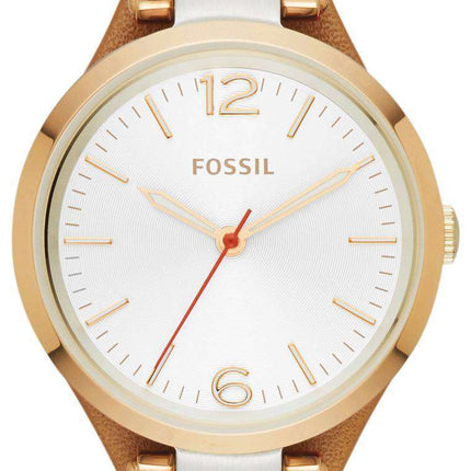 Fossil Georgia White Dial Rose Gold Tone Brown Leather Strap ES3565 Womens Watch