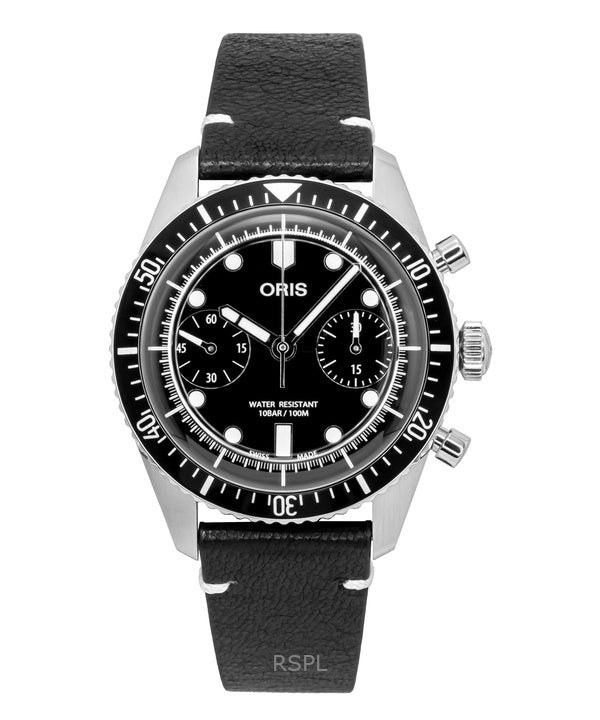 Oris Divers Sixty-Five Chronograph Leather Strap Black Dial Automatic 01-771-7791-4054-07-6-20-01 100M Men's Watch