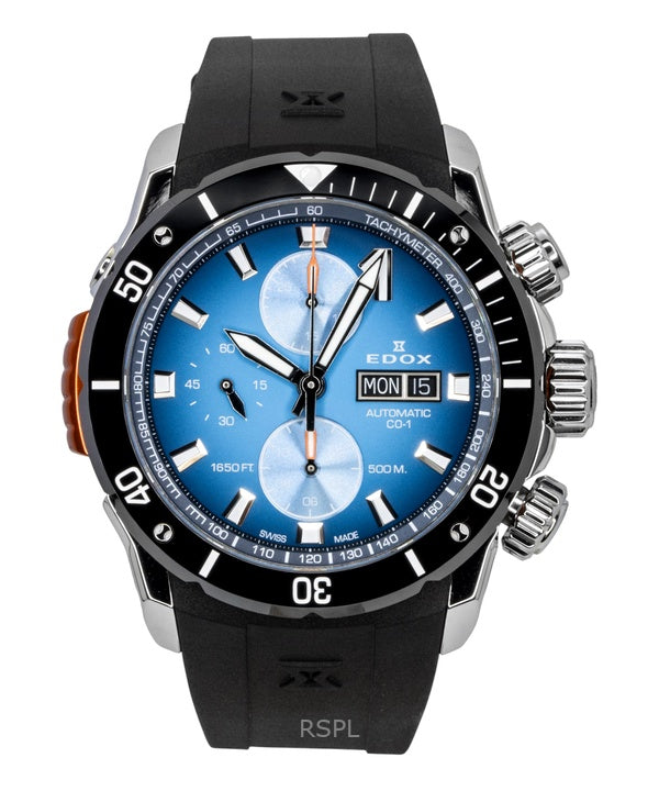 Edox CO-1 Chronograph Rubber Strap Blue Dial Automatic Diver's 01128-3NOCA-BUIDN 500M Men's Watch