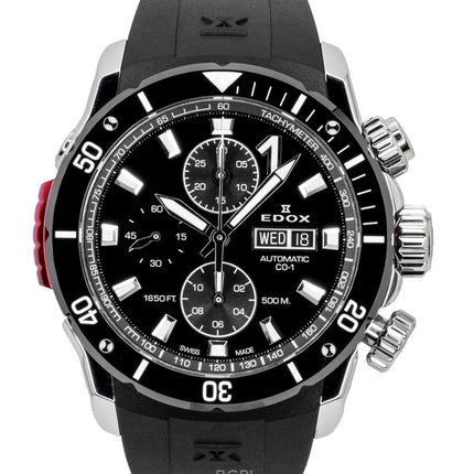 Edox CO-1 Chronograph Rubber Strap Black Dial Automatic Diver's 01128-3NRCA-NN 500M Men's Watch