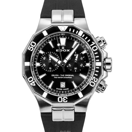 Edox Delfin The Original Chronograph Rubber Strap Black Dial Quartz Diver's 10112-3NCA-NIN 200M Men's Watch