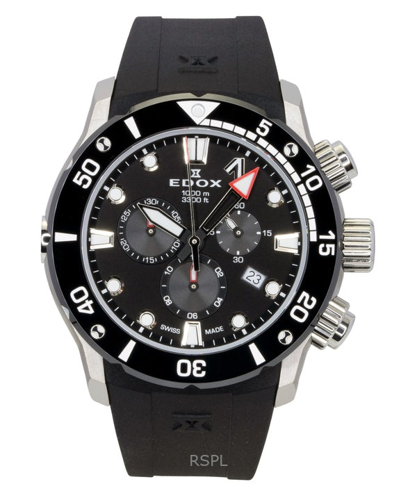 Edox CO-1 Chronograph Rubber Strap Black Dial Quartz Diver's 10242-TIN-NIN 1000M Men's Watch