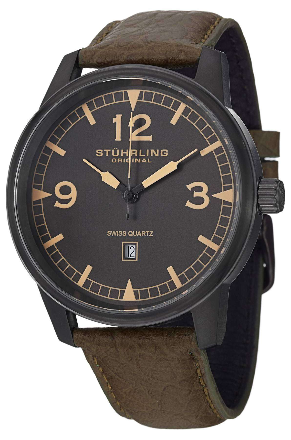 Stuhrling Original Condor Swiss Quartz Green Leather Mens