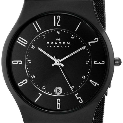 Skagen Black Dial Titanium Case Mesh Bracelet 233XLTMB Mens Watch