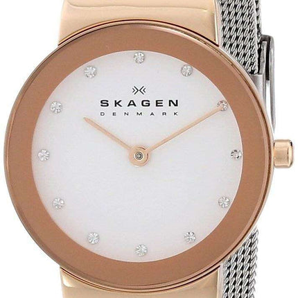 Skagen Freja White Dial Swarovski Stainless Steel Mesh Bracelet 358SRSC Womens Watch