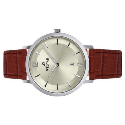 Westar Profile Leather Strap Light Champagne Dial Quartz 50219STN122 Men's Watch