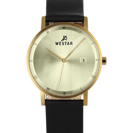 Westar Profile Black Leather Strap Light Champagne Dial Quartz 50221GPN102 Men's Watch