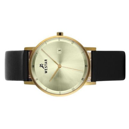 Westar Profile Black Leather Strap Light Champagne Dial Quartz 50221GPN102 Men's Watch