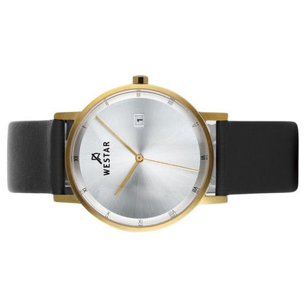 Westar Profile Black Leather Strap Silver Dial Quartz 50221GPN107 Men's Watch