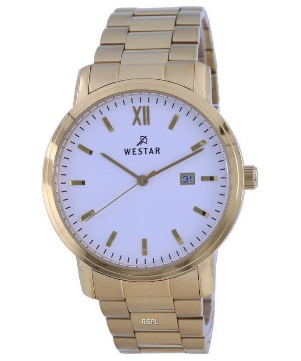 Westar White Dial Gold Tone Stainless Steel Quartz 50245 GPN 101 Men's Watch