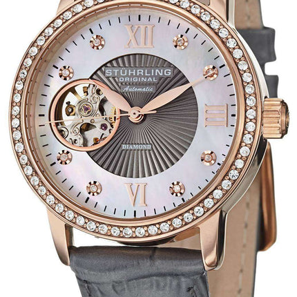 Stuhrling Original Vogue Automatic Grey Leather Strap 710.04 Womens Watch