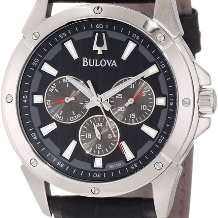 Bulova Black Leather Strap 96C113 Mens Watch