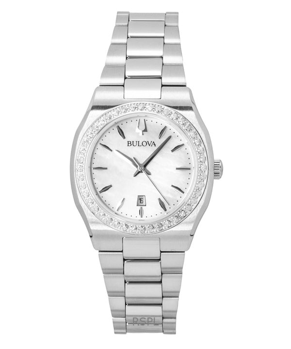 Bulova Surveyor Diamond Stainless Steel Mother Of Pearl Quartz 96R245 Women's Watch