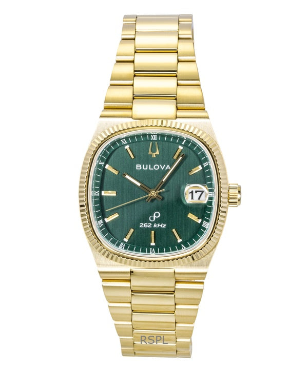 Bulova Super Seville Gold Tone Stainless Steel Green Dial Quartz 97B237 Men's Watch