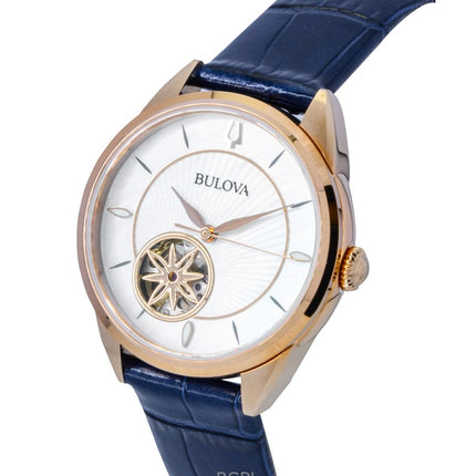 Bulova Sutton Leather Strap Open Heart Mother Of Pearl Dial Automatic 97L180 Women's Watch