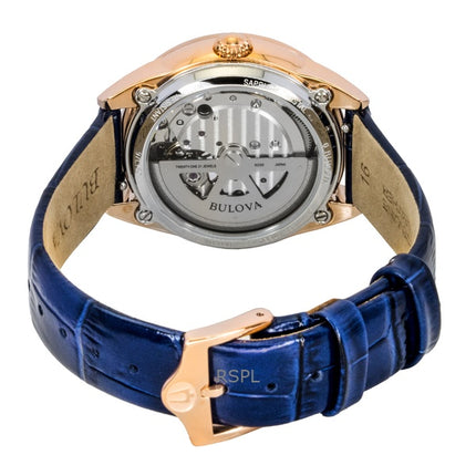 Bulova Sutton Leather Strap Open Heart Mother Of Pearl Dial Automatic 97L180 Women's Watch