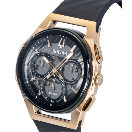 Bulova Curv Chronograph Rubber Strap Black Dial Quartz 98A185 Men's Watch