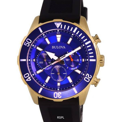 Bulova Sport Chronograph Silicon Blue Dial Quartz 98A244 100M Mens Watch