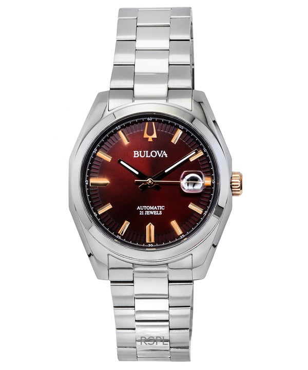 Bulova Surveyor Stainless Steel Burgundy Dial Automatic 98B422 Men's Watch