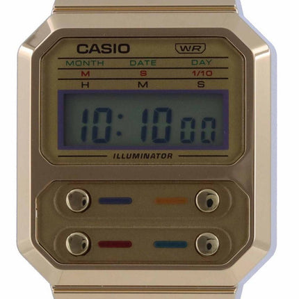 Casio Youth Vintage Stainless Steel Digital A100WEG-9A A100WEG-9 Women's Watch