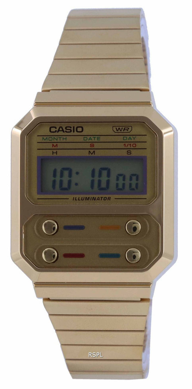 Casio Youth Vintage Stainless Steel Digital A100WEG-9A A100WEG-9 Women's Watch