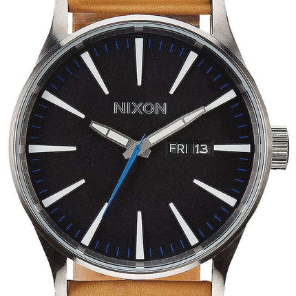 Nixon Quartz Sentry Leather Black Dial A105-1602-00 Mens Watch