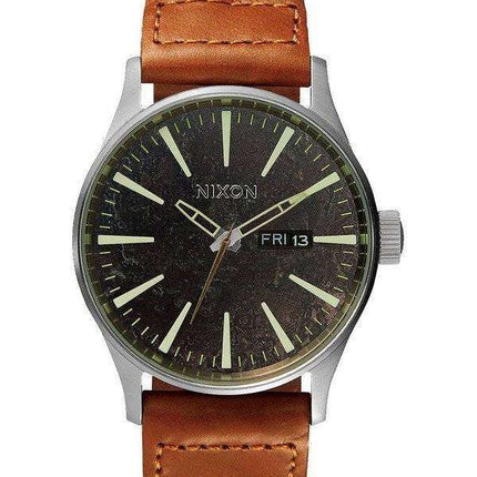 Nixon Quartz Sentry Leather Dark Copper Dial A105-1959-00 Mens Watch