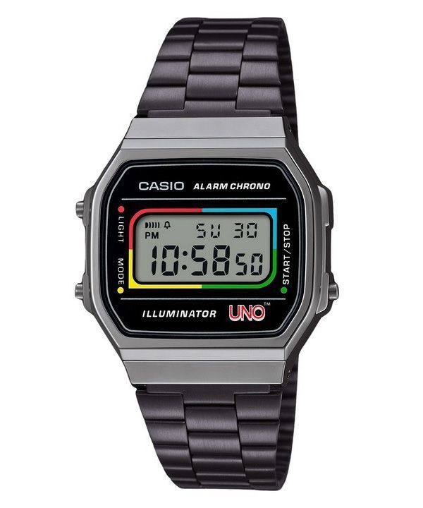 Casio Vintage Digital UNO Collaboration Model Stainless Steel Bracelet Quartz A168WEUC-1A Unisex Watch