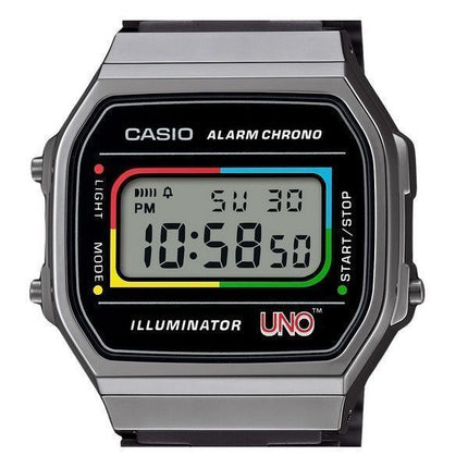Casio Vintage Digital UNO Collaboration Model Stainless Steel Bracelet Quartz A168WEUC-1A Unisex Watch