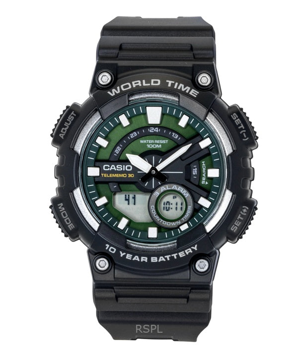 Casio Analog Digital Resin Strap Green Dial Quartz AEQ-110W-3A2V 100M Men's Watch