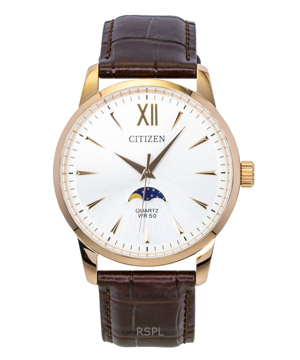 Citizen Moonphase Brown Leather Silver Dial Quartz AK5003-05A Men's Watch