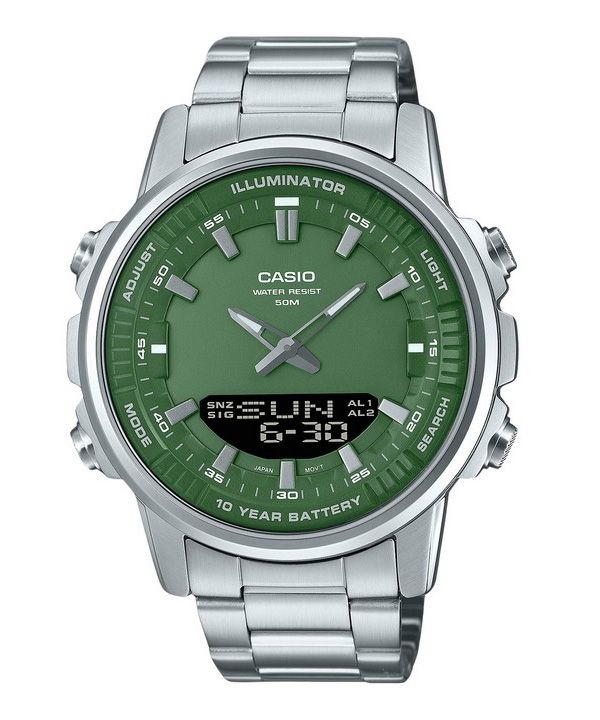 Casio Analog Digital Stainless Steel Green Dial Quartz AMW-880D