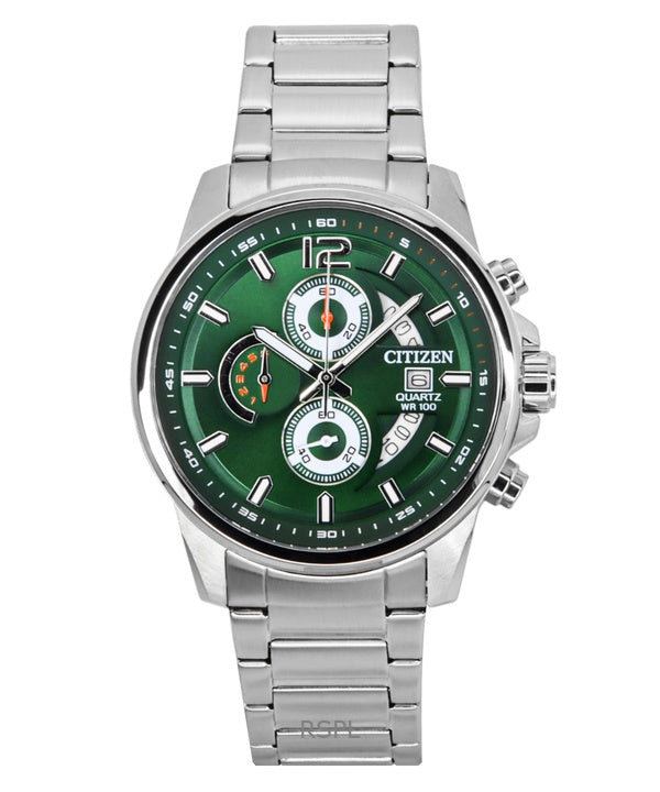 Citizen Chronograph Stainless Steel Green Dial Quartz AN3690-56X 100M Men's Watch