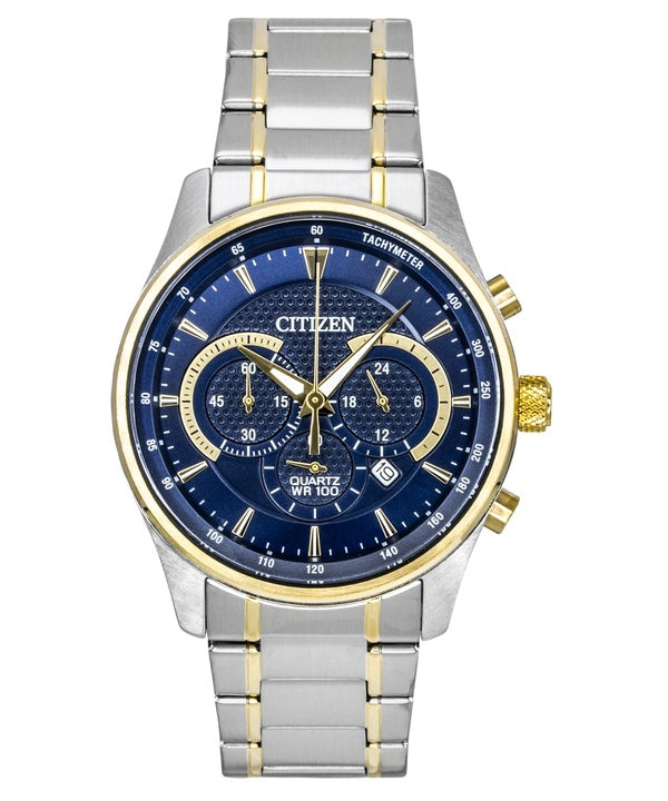 Citizen Chronograph Two Tone Stainless Steel Blue Dial Quartz AN8194-51L 100M Men's Watch