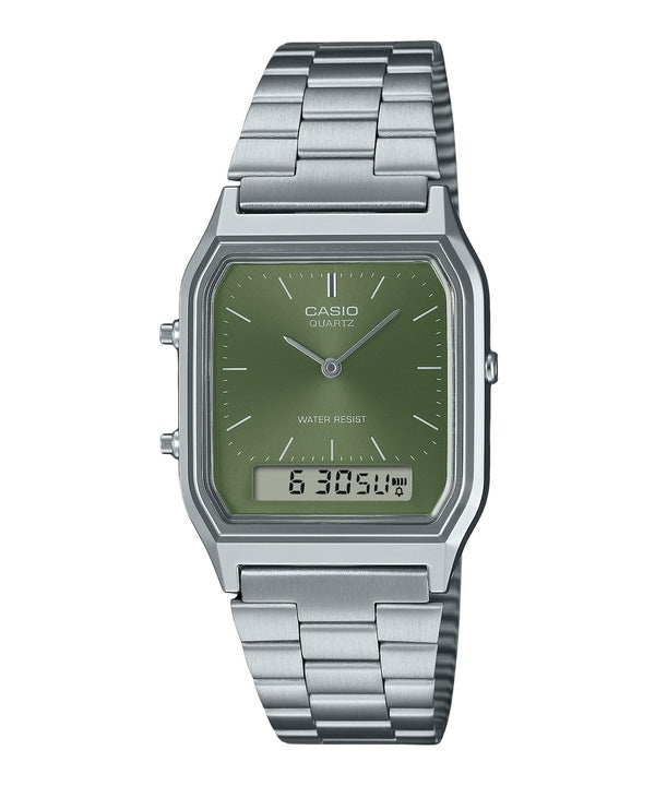 Casio Vintage Analog Digital Green Dial Dual Time Quartz AQ-230A-3AMQY Unisex Watch