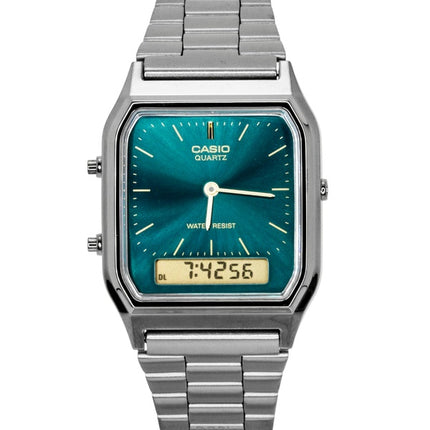Casio Vintage Analog Digital Stainless Steel Green Dial Quartz AQ-230EGG-3A Unisex Watch