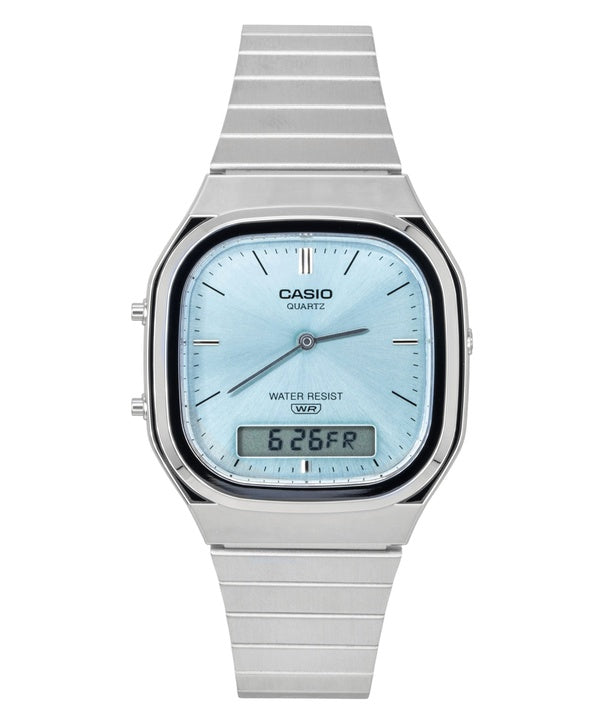 Casio Vintage Analog Digital Stainless Steel Light Blue Dial Quartz AQ-240E-2A Unisex Watch