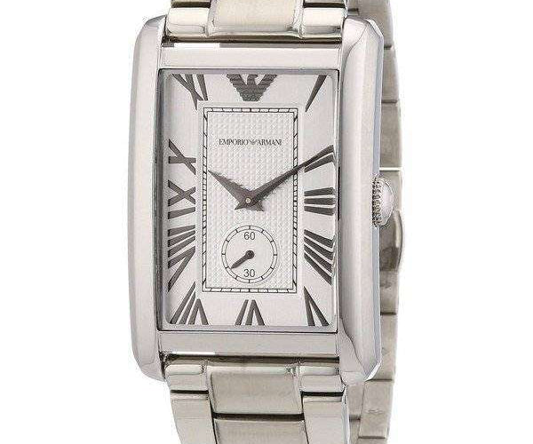 Emporio Armani Classic Rectangle Shape Silver Tone AR1607 Mens