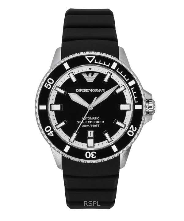 Emporio Armani Sea Explorer Silicone Strap Black Dial Automatic Diver's AR60078 200M Men's Watch