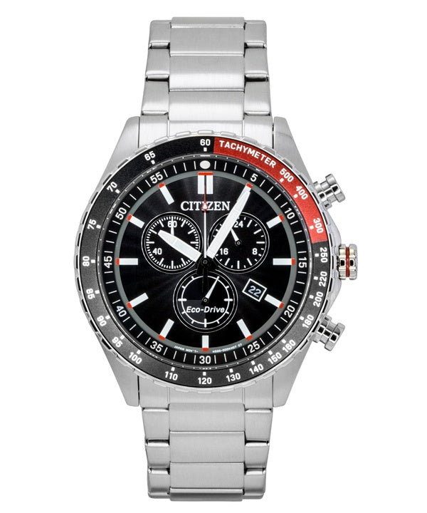 Citizen Eco-Drive Chronograph Stainless Steel Black Dial Solar AT2566-88E 100M Men's Watch