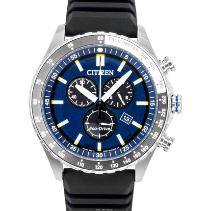 Citizen Eco-Drive Chronograph Silicone Strap Blue Dial AT2569-04L 100M Men's Watch