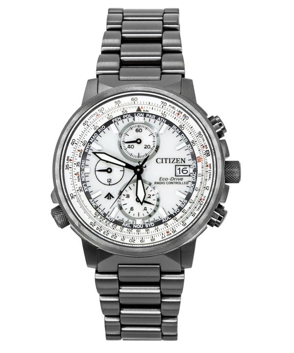 Citizen Promaster Navihawk A-T Chronograph Stainless Steel Silver Dial Eco-Drive Diver's AT8304-57A 200M Men's Watch