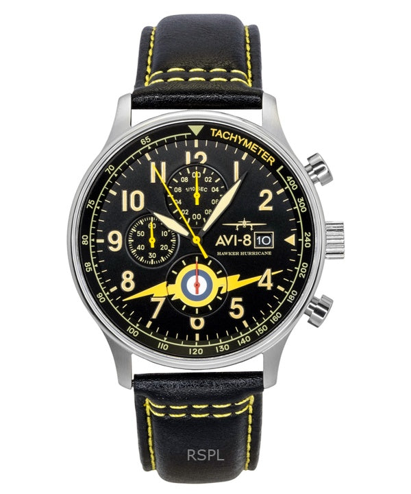 AVI-8 Hawker Hurricane Classic Chronograph Leather Strap Black Dial Quartz AV-4011-0Z Men's Watch With Extra Strap