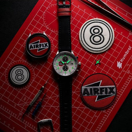 AVI-8 Hawker Hurricane Classic Chronograph Airfix Edition Deco Grey Leather Strap White Dial AV-4011-1C Men's Watch