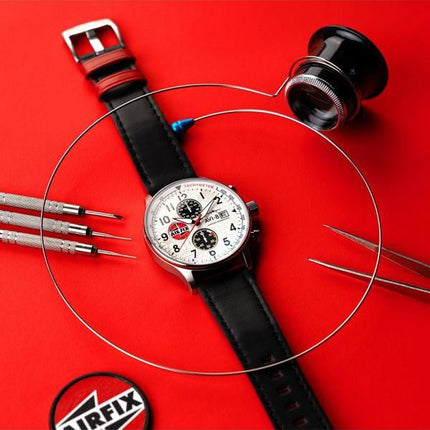 AVI-8 Hawker Hurricane Classic Chronograph Airfix Edition Deco Grey Leather Strap White Dial AV-4011-1C Men's Watch