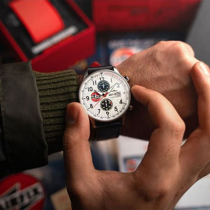 AVI-8 Hawker Hurricane Classic Chronograph Airfix Edition Deco Grey Leather Strap White Dial AV-4011-1C Men's Watch