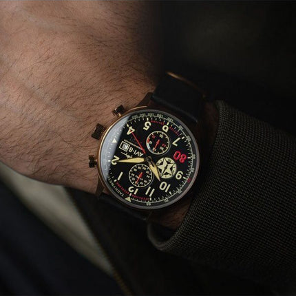 AVI-8 Hawker Hurricane Classic Chronograph D-Day 80 Limited Edition Gold Black Dial Quartz AV-4011-1D Men's Watch