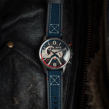 AVI-8 Hawker Harrier Dual Retrograde Chronograph Admiral Black Steel Black Dial Quartz AV-4056-09 Mens Watch